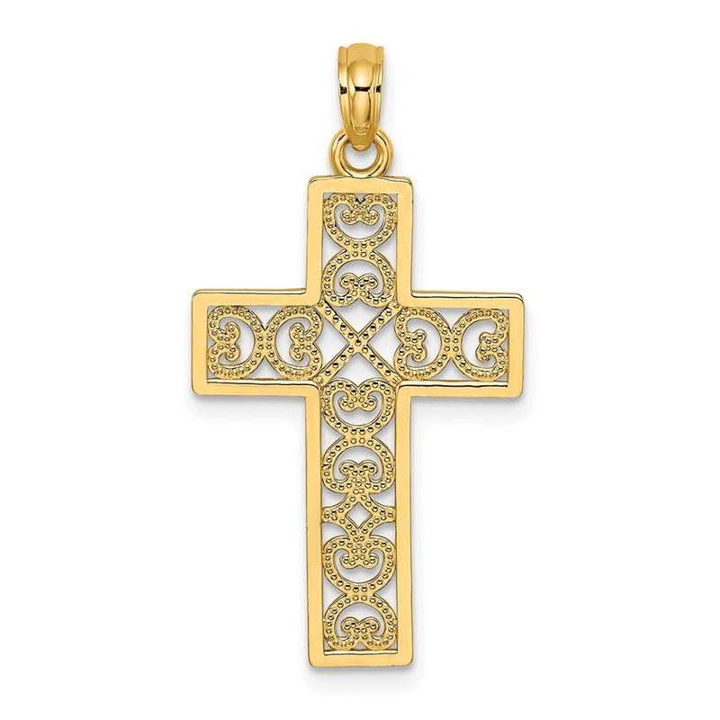 10k Yellow Gold Textured Lace Center Cross Charm 195$
